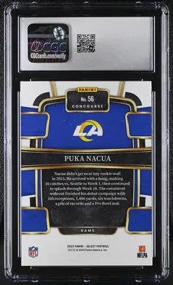 Graded Puka Nacua football card from Panini Select Puka 2023 Panini Select collection