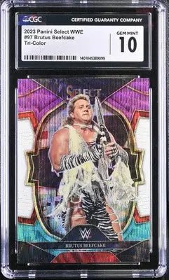 Graded Brutus Beefcake wrestling card from 2023 Panini Select WWE Tri-Color CGC 10