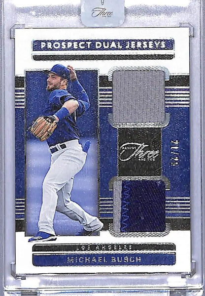 Michael Busch baseball card from 2023 Panini Three and Two Prospect Dual Jerseys series