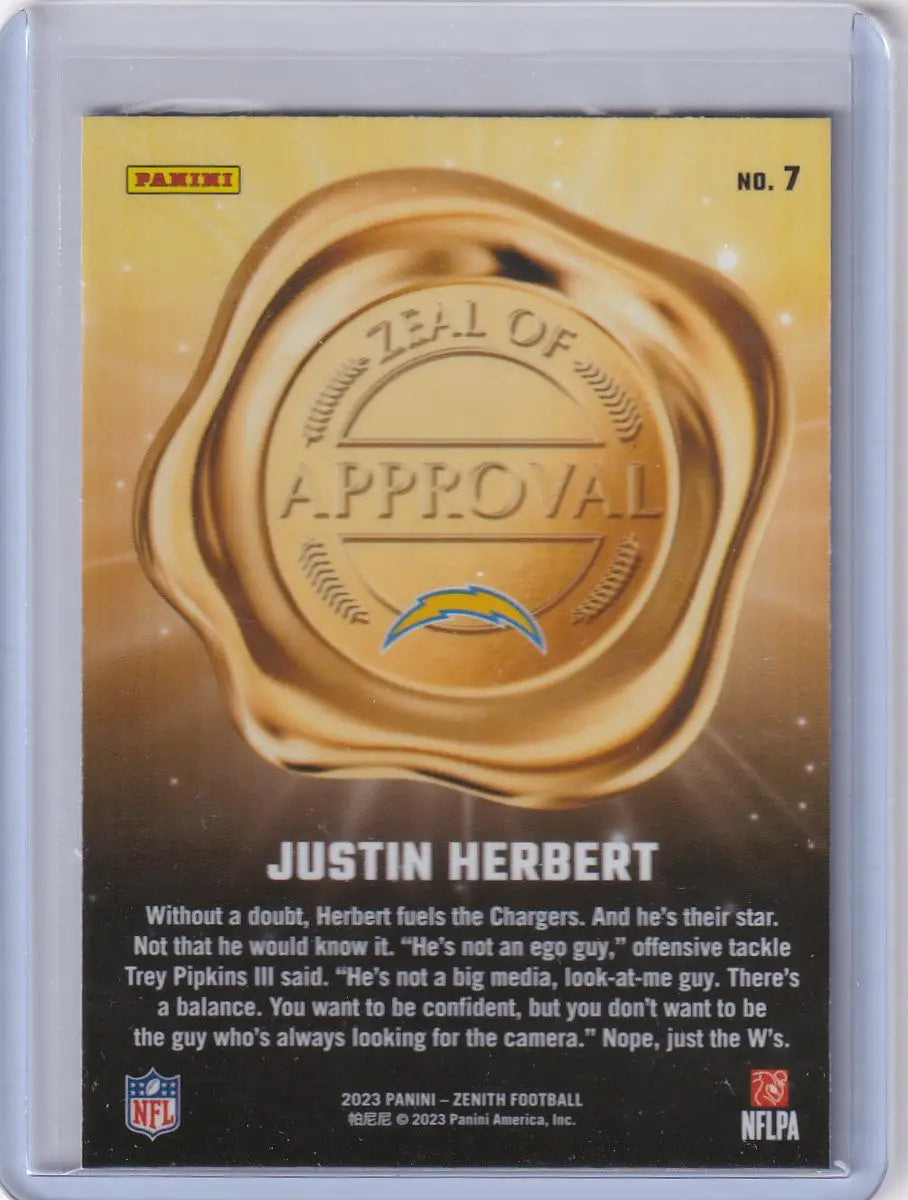2023 Panini Zenith #7 Justin Herbert - Los Angeles Chargers - Trading Card