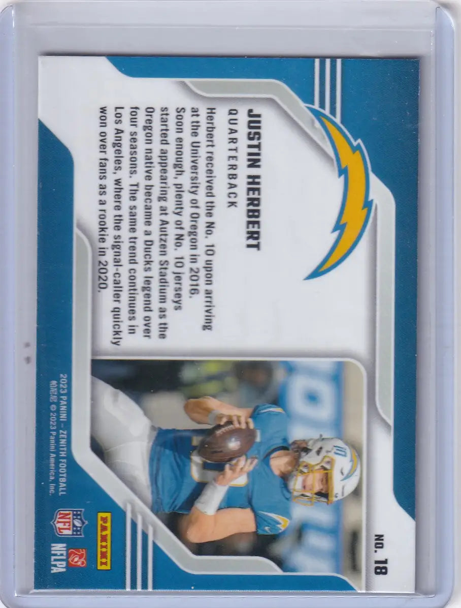 2023 Panini Zenith Blue #18 Justin Herbert - Los Angeles Chargers - Trading Card