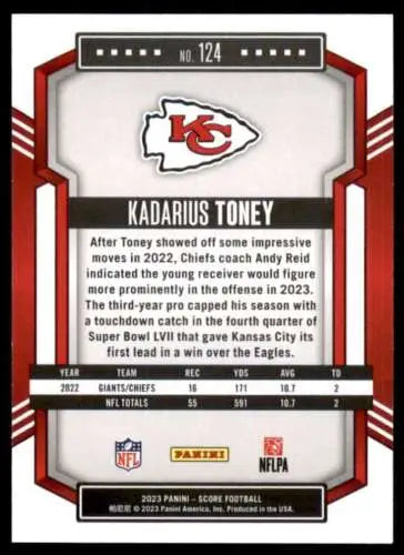 2023 Score #124 Kadarius Toney football card in NM condition, original gloss finish