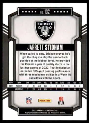 Original gloss 2023 Score #132 Jarrett Stidham NM football card by Simply Sandoval