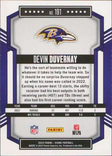2023 Score #191 Devin Duvernay NM Near Mint Ravens ID:64972 - Trading Cards