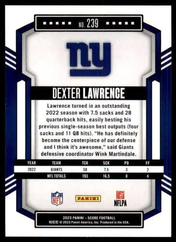 2023 Score #239 Dexter Lawrence NM Near Mint NY Giants ID:64975 - Trading Cards