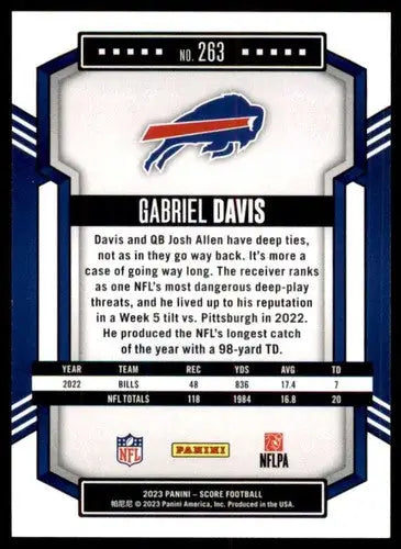 2023 Score #263 Gabriel Davis NM Near Mint Bills ID:64977 - Trading Cards