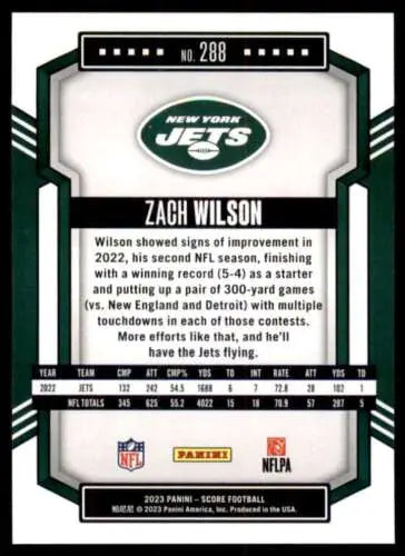 Zach Wilson football card 2023 Score #288 NM Near Mint NY Jets original gloss design