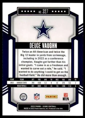 2023 Score #327 Deuce Vaughn NM Near Mint RC Rookie football card with original gloss