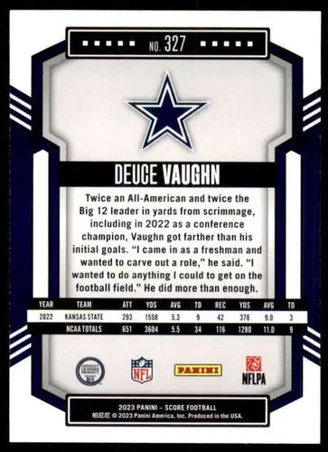 2023 Score #327 Deuce Vaughn NM Near Mint RC Rookie Cowboys ID:64985 - Trading Card