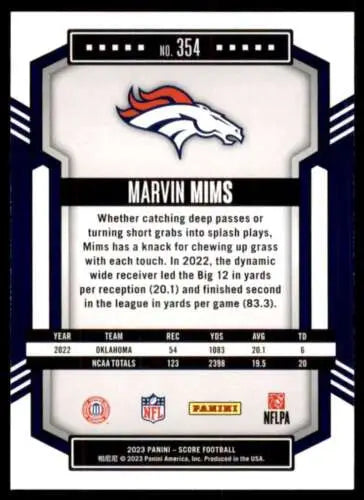 Marvin Mims 2023 Score #354 NM Mint RC Rookie Football Card Original Gloss Broncos
