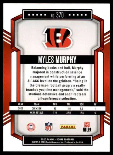 2023 Score #370 Myles Murphy NM Near Mint RC Rookie Bengals ID:64990 - Trading Cards