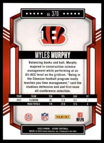 Myles Murphy football card 2023 Score #370 NM Mint RC Rookie Bengals original gloss
