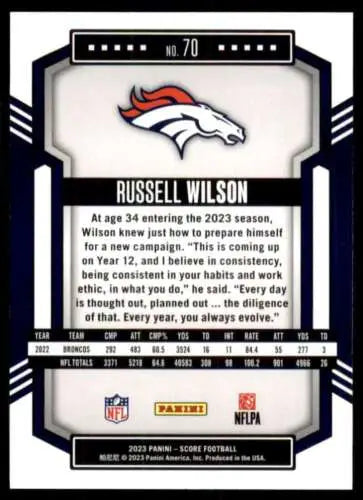 2023 Score #70 Russell Wilson football card in original gloss near mint condition