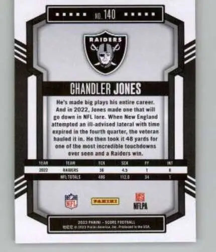 Chandler Jones 2023 Score Red #140 football card in original gloss, LV Raiders