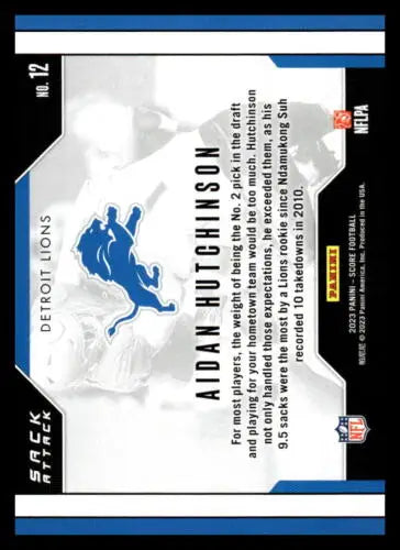 2023 Score Sack Attack Aidan Hutchinson Football Trading Card Original Gloss NM Lions