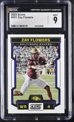 Graded Zay Flowers football card from 2023 Score Zay Flowers series in CGC 9 grade