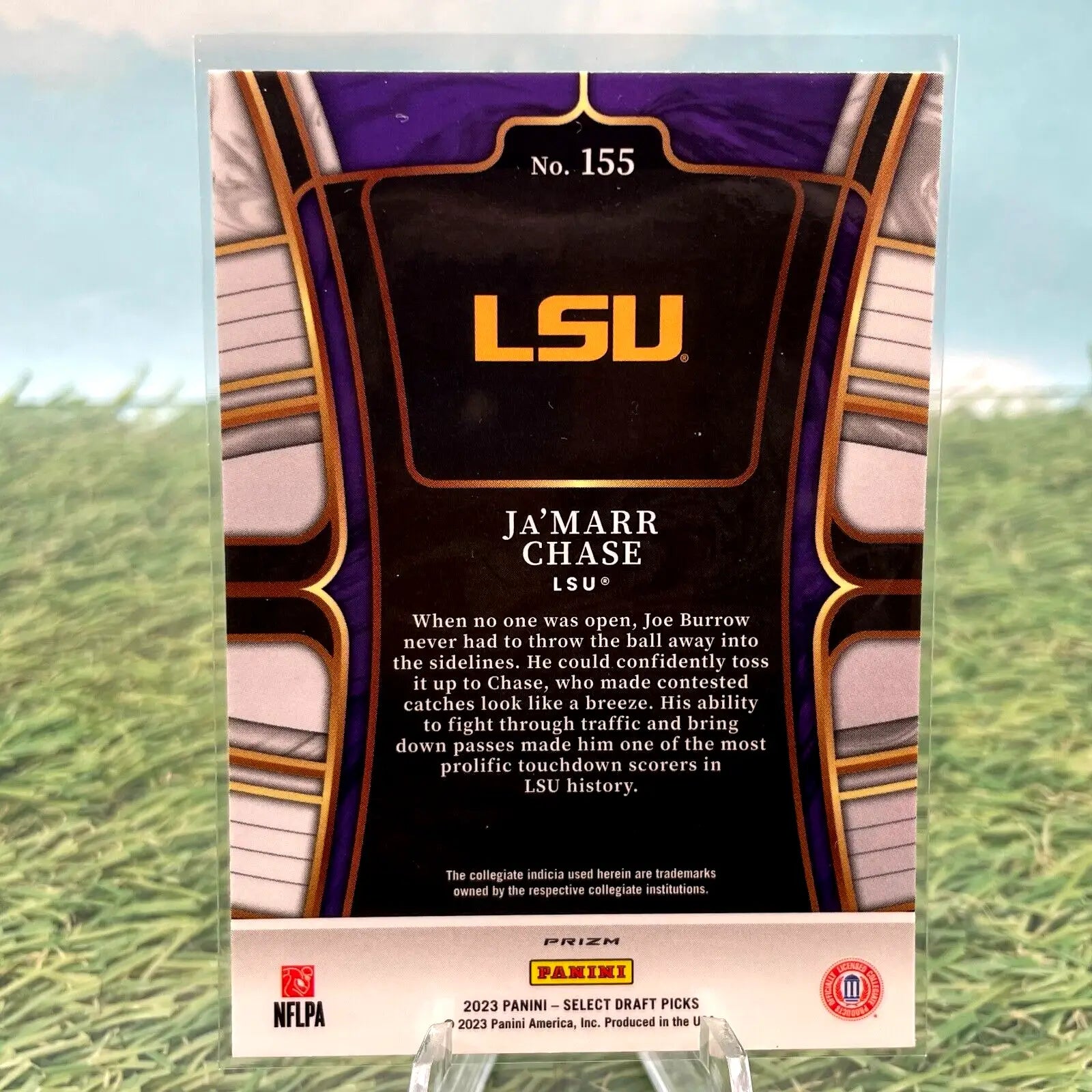 Ja’Marr Chase LSU football card featuring Gold Lazer Prizm from 2023 Select Draft Picks