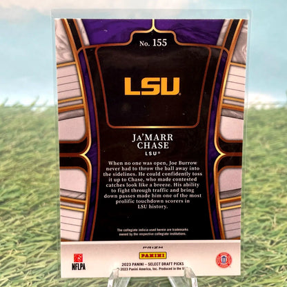 Ja’Marr Chase LSU football card featuring Gold Lazer Prizm from 2023 Select Draft Picks