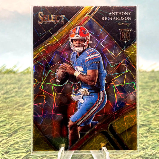Anthony Richardson football card from 2023 Select Draft Picks Prizm Gold Lazer