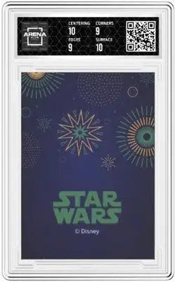 Graded Star Wars PR Han Han Solo trading card with fireworks design on dark blue background