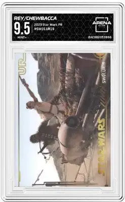 Graded Rey Chewbacca Star Wars card SW01UR19 Arena Club 9.5 for SW PR Rey collection