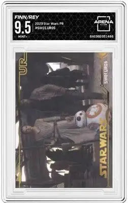 Star Wars Arena Club trading card featuring Finn Rey and BB-8 graded 9.5 MINT