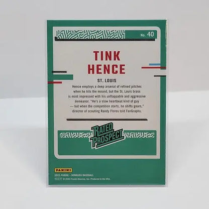 Tink Hence baseball card rated prospect holo blue from 2023 Donruss Rated Prospect series