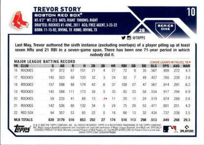 2023 Topps #10 Trevor Story NM-MT Red Sox ID:57962 - Trading Cards