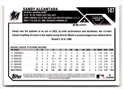 2023 Topps #107 Sandy Alcantara NM Near Mint Marlins ID:49591 - Trading Cards