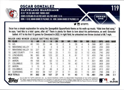2023 Topps Oscar Gonzalez Cleveland Guardians baseball card NM-MT Rookie product