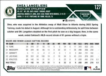 2023 Topps #127 Shea Langeliers NM-MT RC Rookie Athletics ID:49748 - Trading Cards