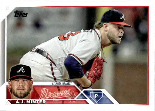 Atlanta Braves player A.J. Minter mid-pitch on 2023 Topps baseball card