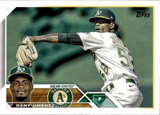 Dany Jimenez mid-throw on 2023 Topps #164 Oakland Athletics Baseball Card