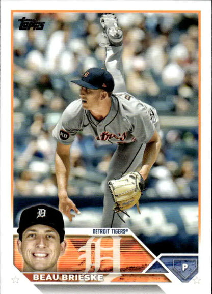 Beau Brieske in action on a Detroit Tigers baseball card from the 2023 Topps set