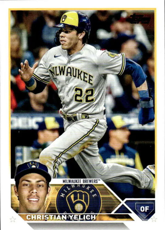 Milwaukee Brewers baseball card featuring Christian Yelich running in road uniform 22