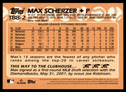 Max Scherzer New York Mets baseball card with MLB pitching stats and career info