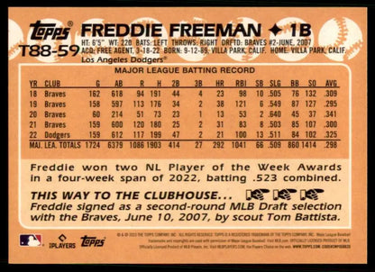 Freddie Freeman MLB statistics and highlights on 2023 Topps Los Angeles Dodgers card