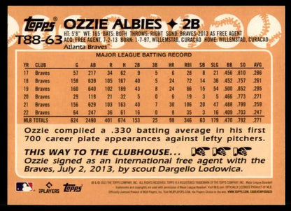 Ozzie Albies 2023 Topps 1988 Baseball Card, Atlanta Braves player statistics and info