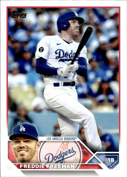 Freddie Freeman 2023 Topps baseball card featuring Los Angeles Dodgers player at bat