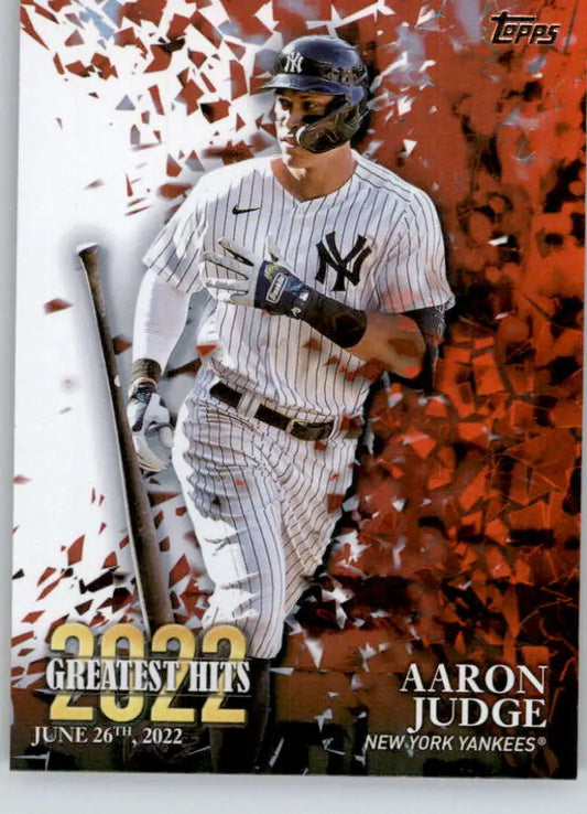 Aaron Judge running the bases in pinstripe uniform on a baseball card from Greatest Hits