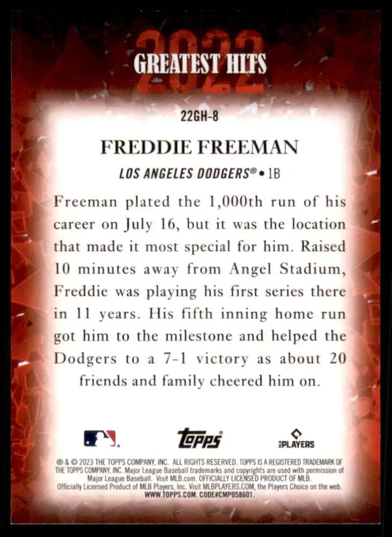 Freddie Freeman 1,000th career run milestone baseball card Los Angeles Dodgers