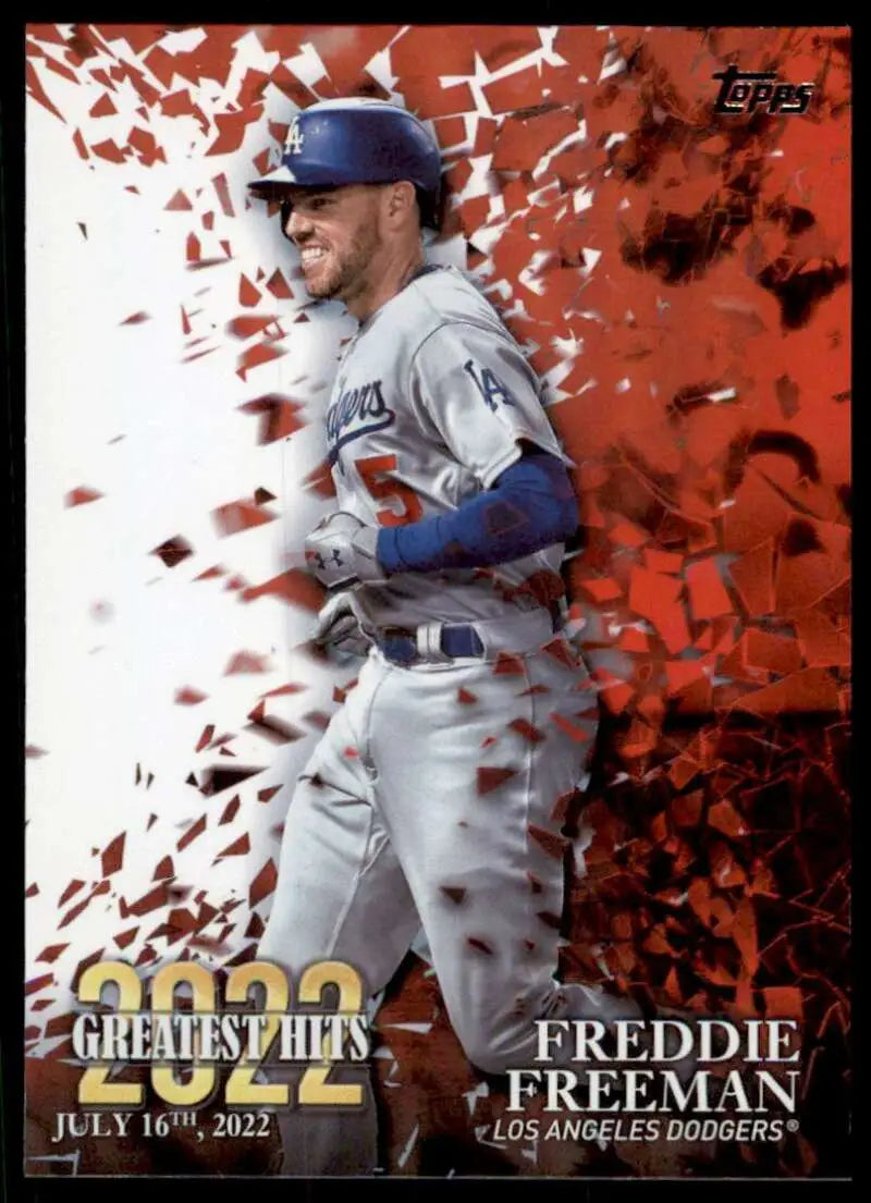 Freddie Freeman Los Angeles Dodgers baseball card with red shattered background design