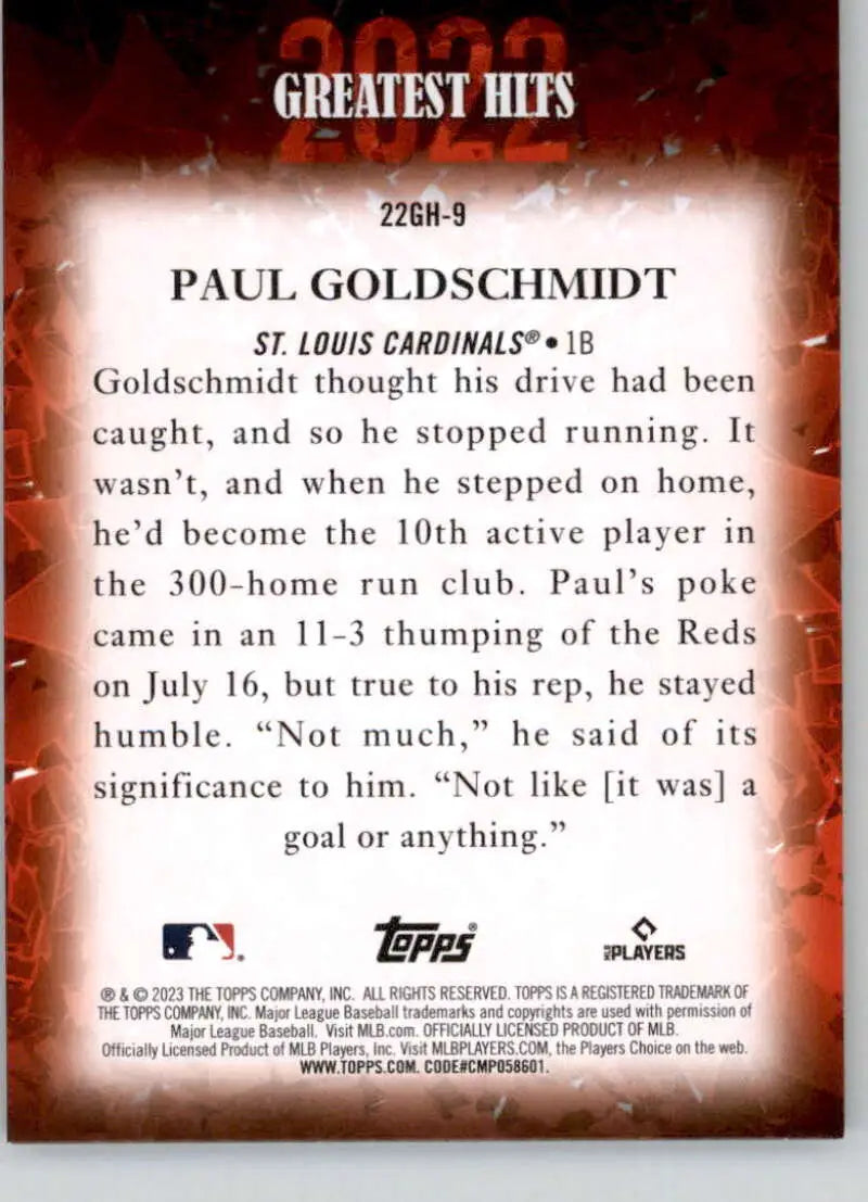 Paul Goldschmidt 300th home run achievement on 2023 Topps Greatest Hits baseball card