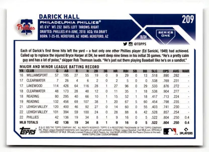 2023 Topps #209 Darick Hall NM-MT RC Rookie Phillies ID:49629 - Trading Cards