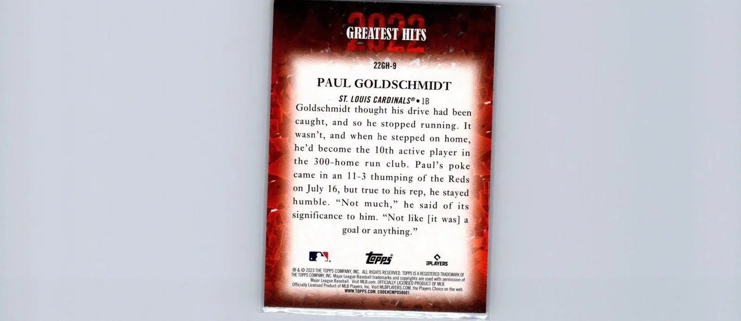 Paul Goldschmidt 2023 Topps trading card featuring Greatest Hits from 2022 season