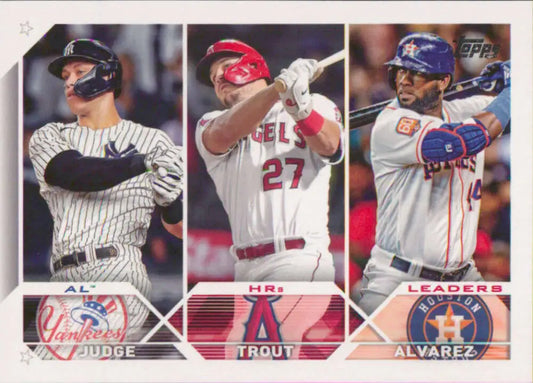 Baseball card featuring Aaron Judge, Mike Trout, and Yordan Alvarez from MLB teams