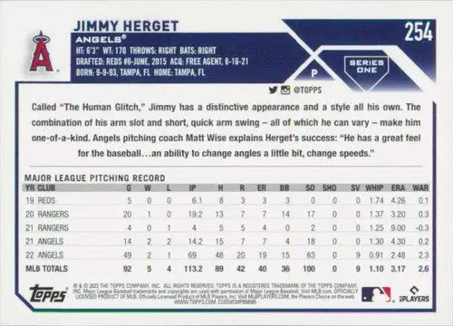 2023 Topps #254 Jimmy Herget NM-MT Angels ID:57961 - Trading Cards