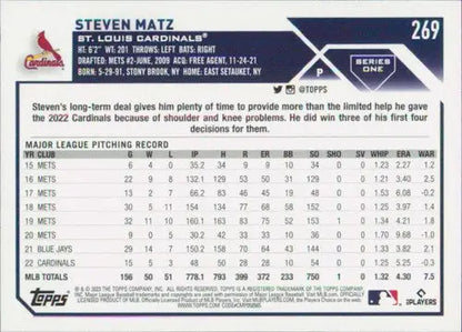 2023 Topps #269 Steven Matz NM-MT Cardinals ID:49764 - Trading Card