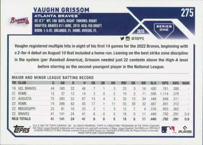Vaughn Grissom baseball card with original gloss, NM-MT rookie from 2023 Topps