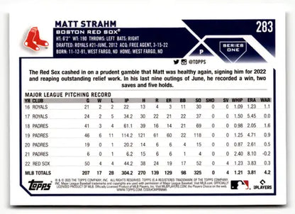 2023 Topps #283 Matt Strahm NM-MT Red Sox ID:49630 - Trading Cards